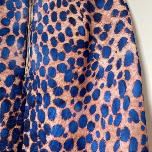 Ladies CAMEO Leopard Style Skirt Size S Small (8) Lined Zip Office Split Blue - Picture 6 of 7